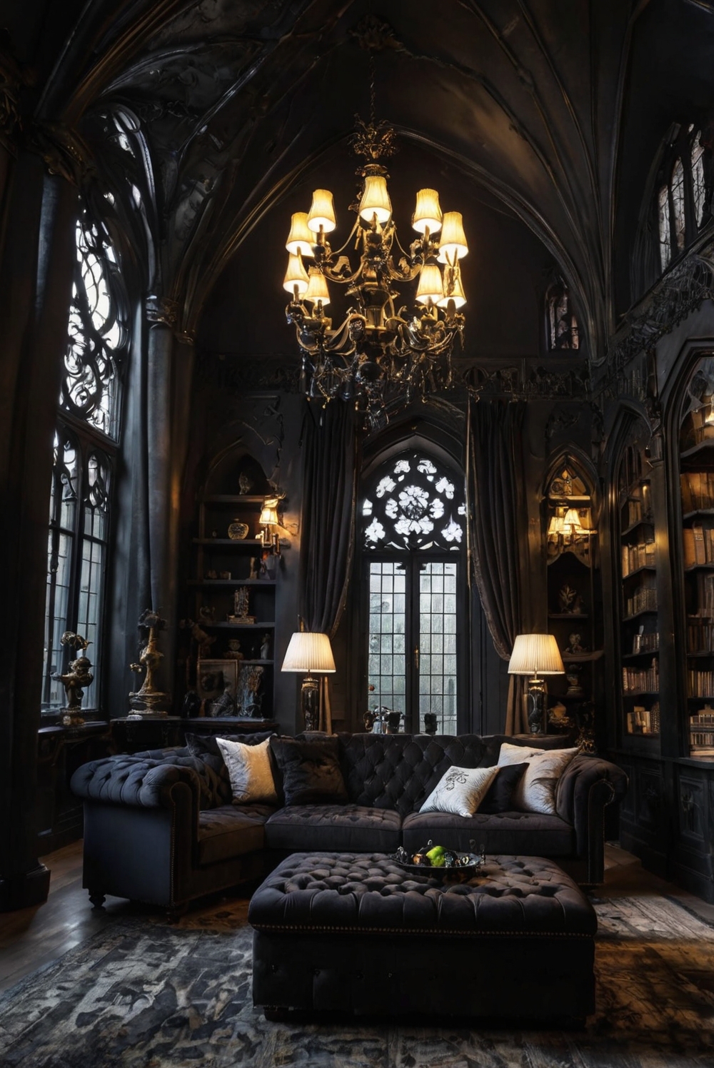 gothic furniture, gothic home decor, gothic interior design, gothic living room decor, gothic style décor